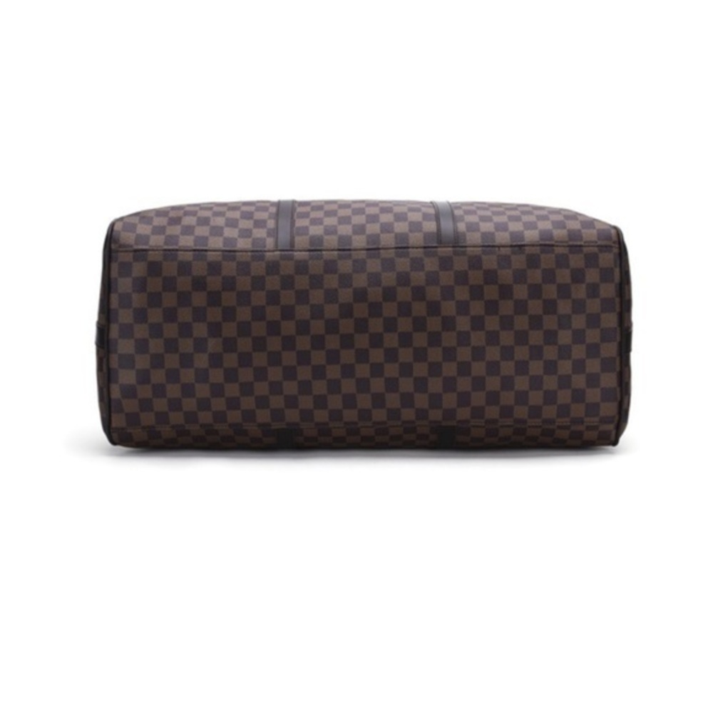 Brown Check Travel Duffel Bag - Classic Checkerboard Carryall - Picture 5 of 7
